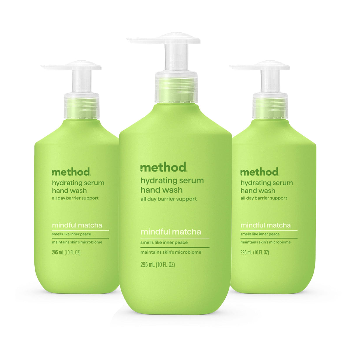 Method bottle front label showing mindful matcha scent and clean design benefit
