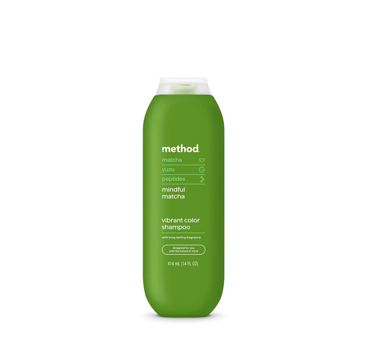 Method Mindful Matcha front packaging showing bottle and label, highlights color protection