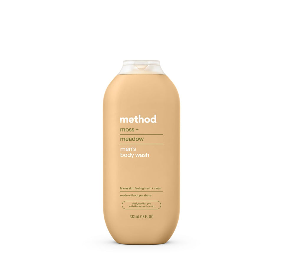 Method moss + meadow front label showing bottle and scent benefits