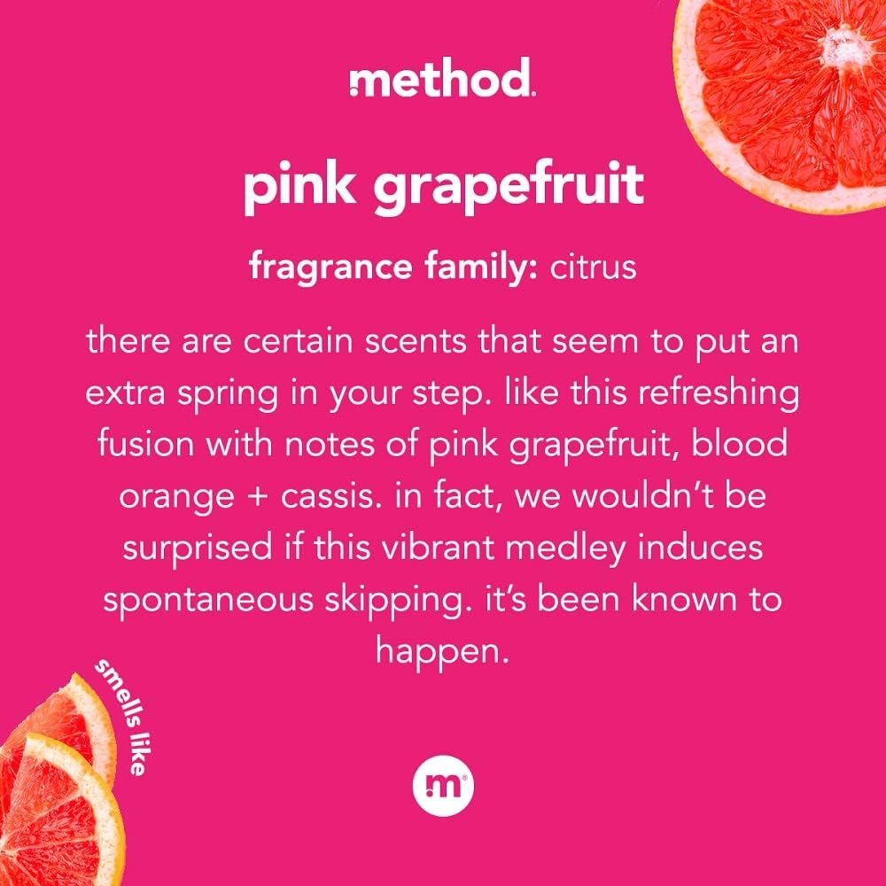 Method pink grapefruit foam texture on palm showing airy lather and quick spreadability