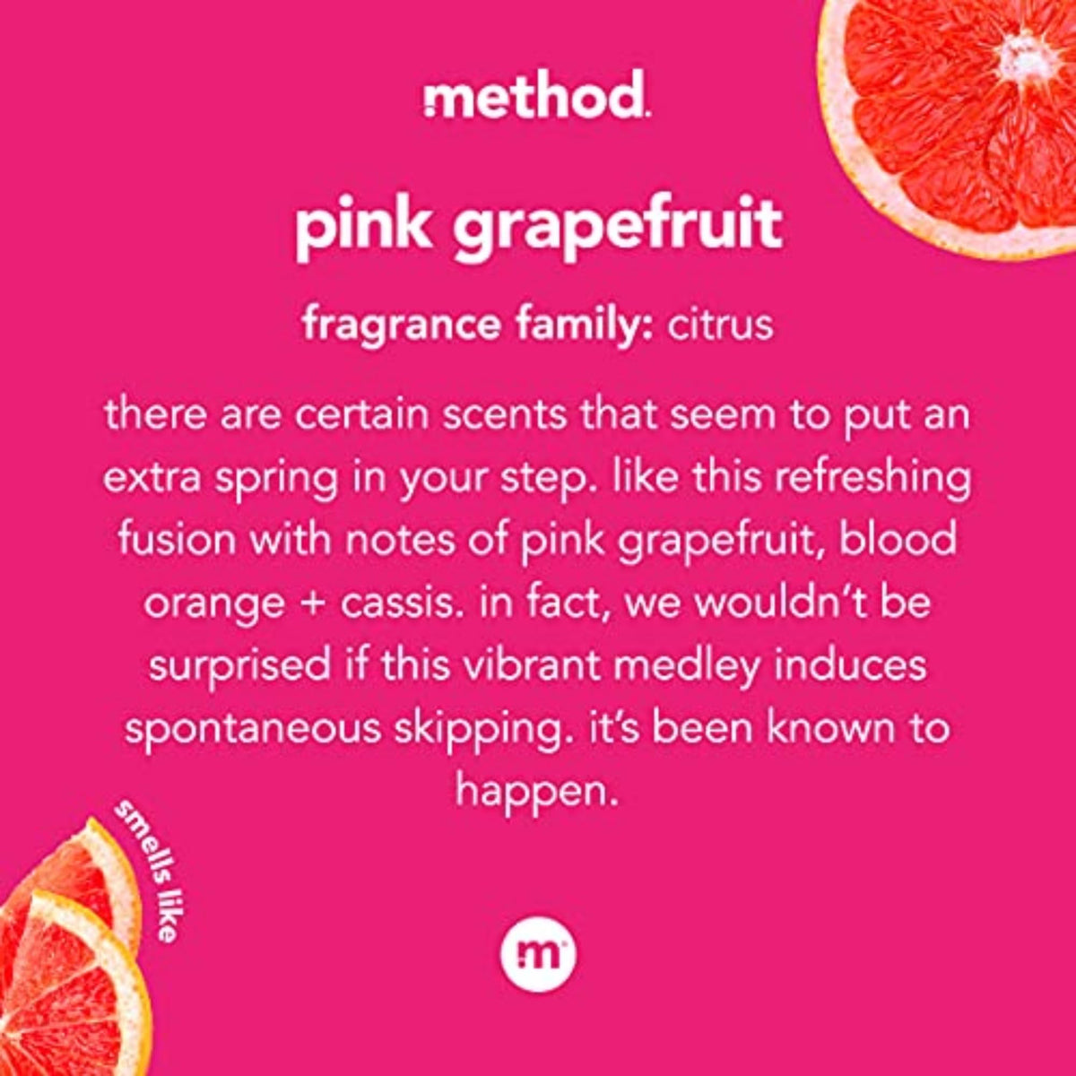 Method Pink Grapefruit gel texture and foam on hand highlighting gentle lather and effective cleansing