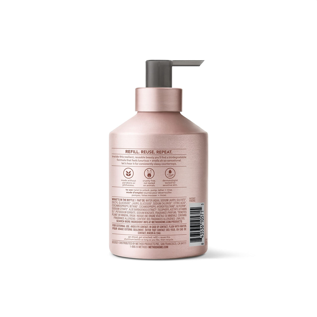 Method pump close-up highlighting durable mechanism and easy dispensing benefit