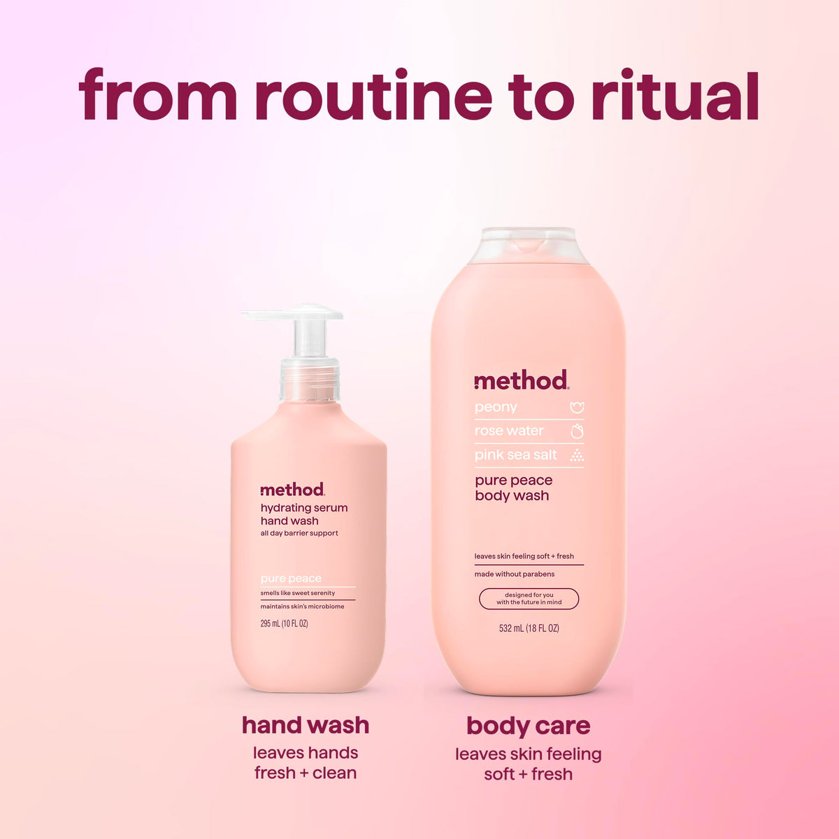 Method Pure Peace foam on hands demonstrating cleansing and softness