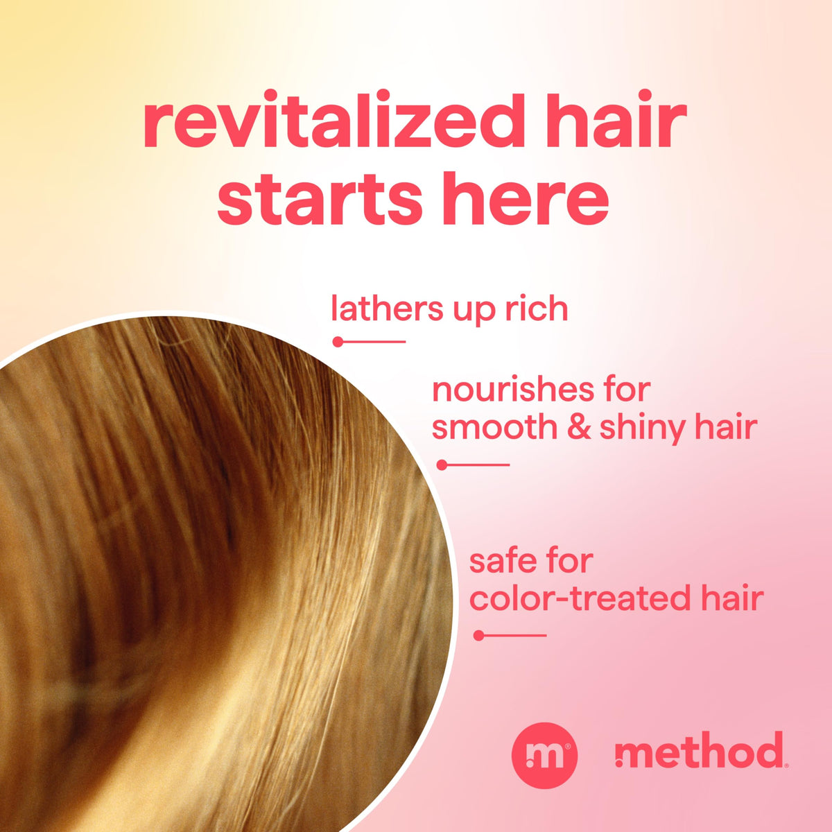 Method before and after hair strands showing smoother, strengthened look