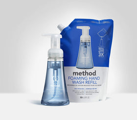 Method pouch beside standard foaming bottle for scale and refill capacity benefit