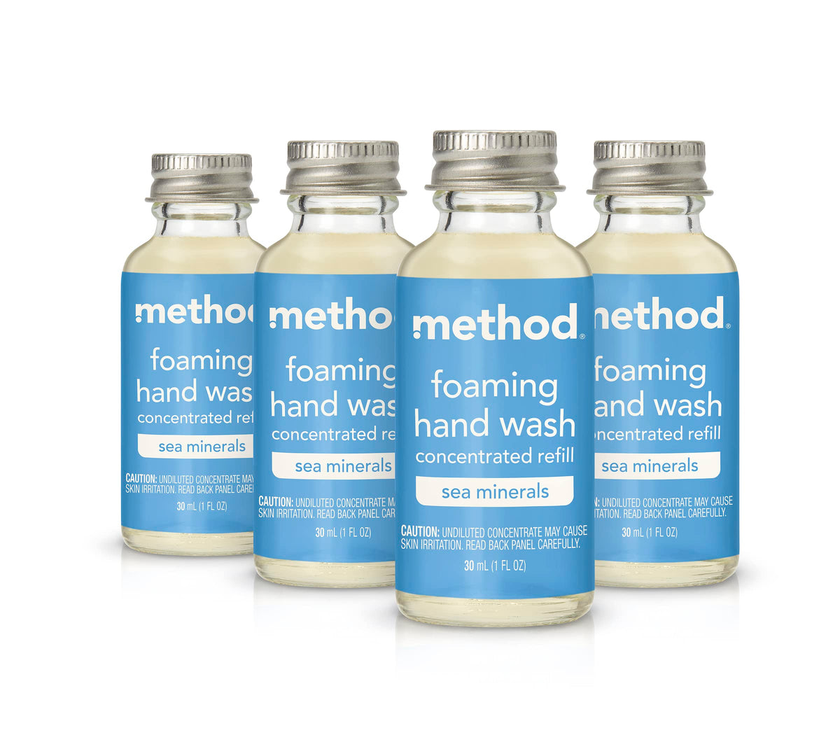 Method Sea Minerals front packaging showing four recyclable glass refills and benefits