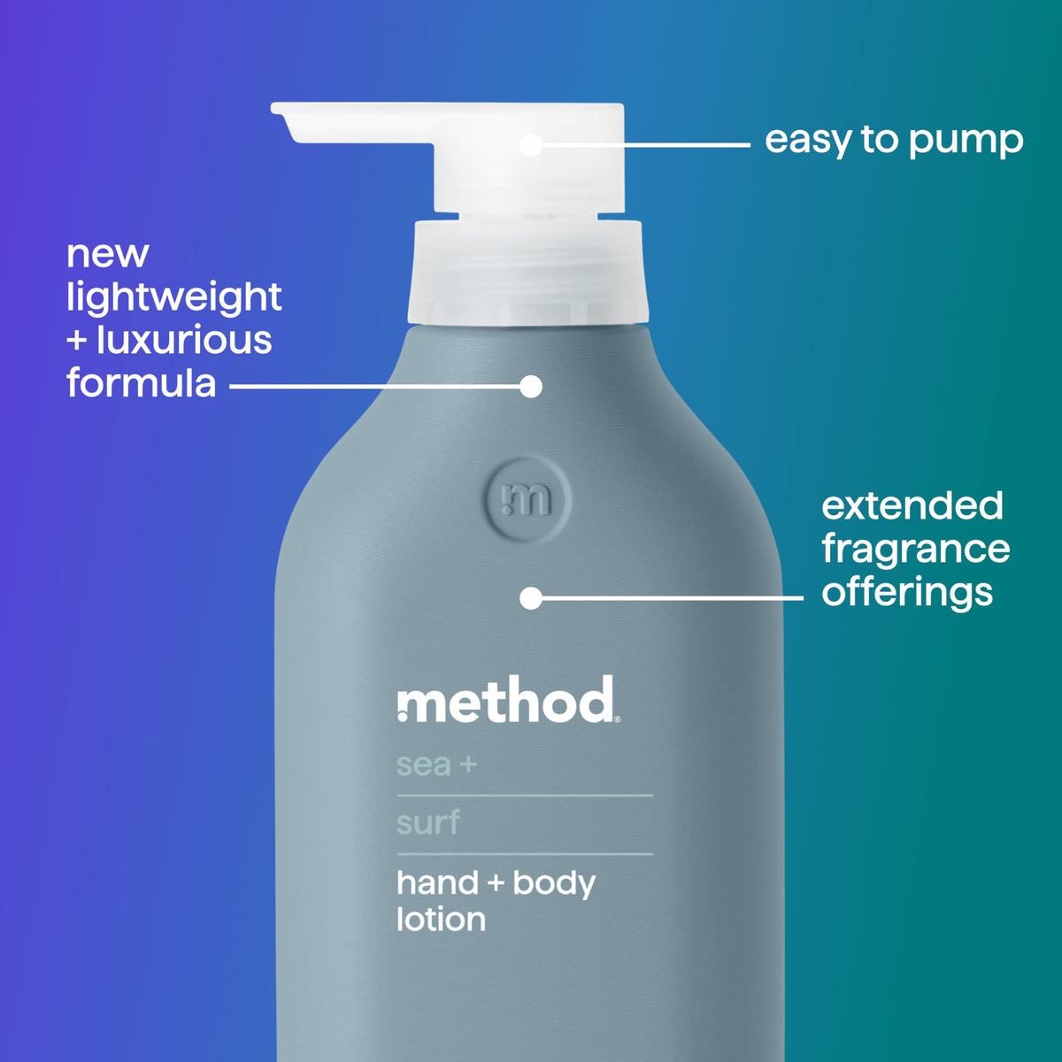 Method Sea + Surf lotion texture closeup demonstrating lightweight absorption
