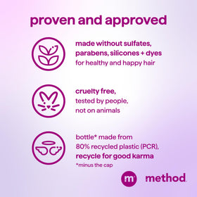 Method bottle highlighting recycled plastic symbol and sustainable packaging benefit