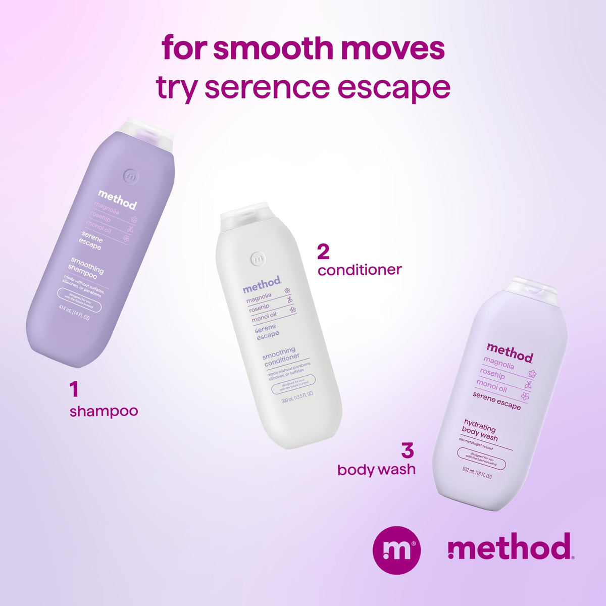 Conditioned hair close-up showing Method shine improvement and reduced frizz