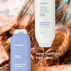 Method conditioner pump in action showing creamy dispense and easy detangling benefit