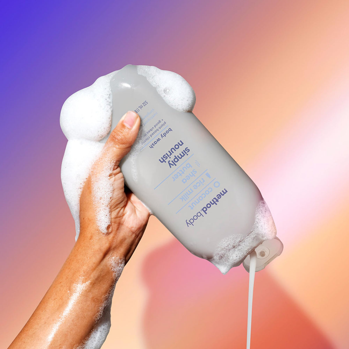 Method in-shower use on loofah demonstrating gentle lathering