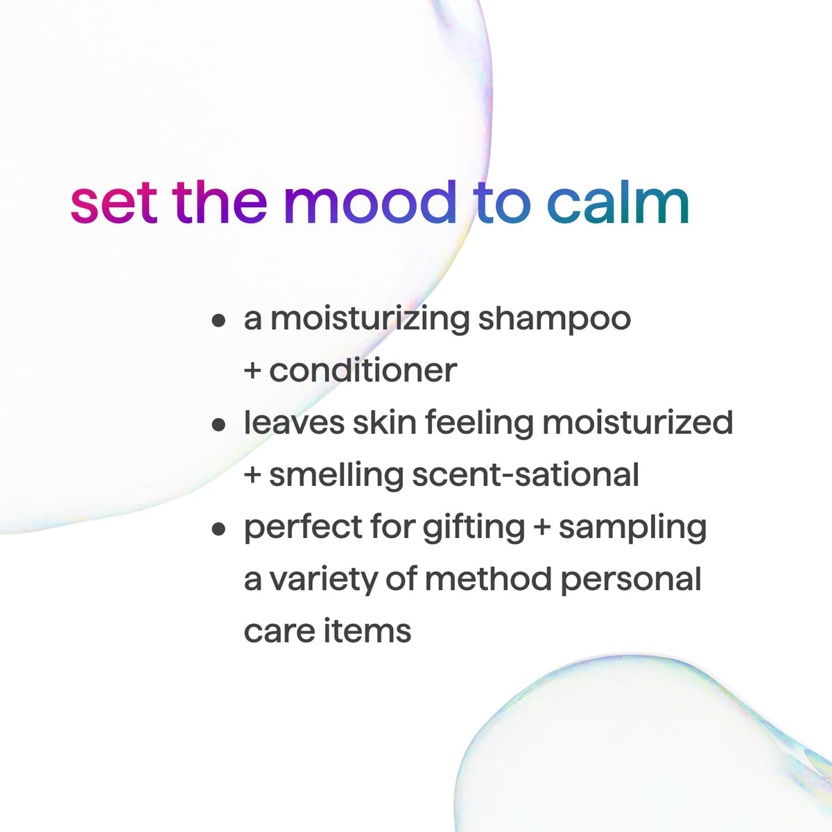 Method shampoo label close-up displaying ingredients and clear product benefit