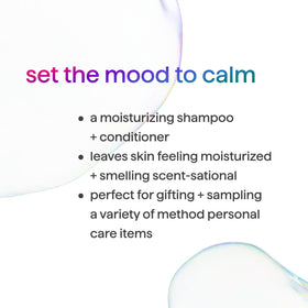 Method shampoo label close-up displaying ingredients and clear product benefit