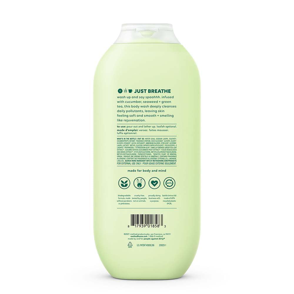 Method size comparison in hand illustrating 18 fl oz generous supply