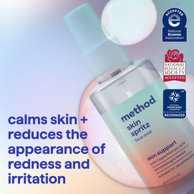 Method Skin Spritz fine mist texture close-up demonstrating quick soothing application