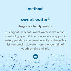 Method Sweet Water foam texture closeup showing airy lather for gentle cleansing