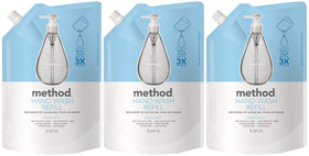 Method Sweet Water front packaging showing three refill pouches and scent benefit
