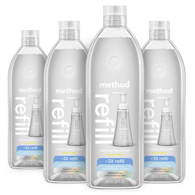 Method sweet water front packaging showing four 28 oz refills and eco-friendly design