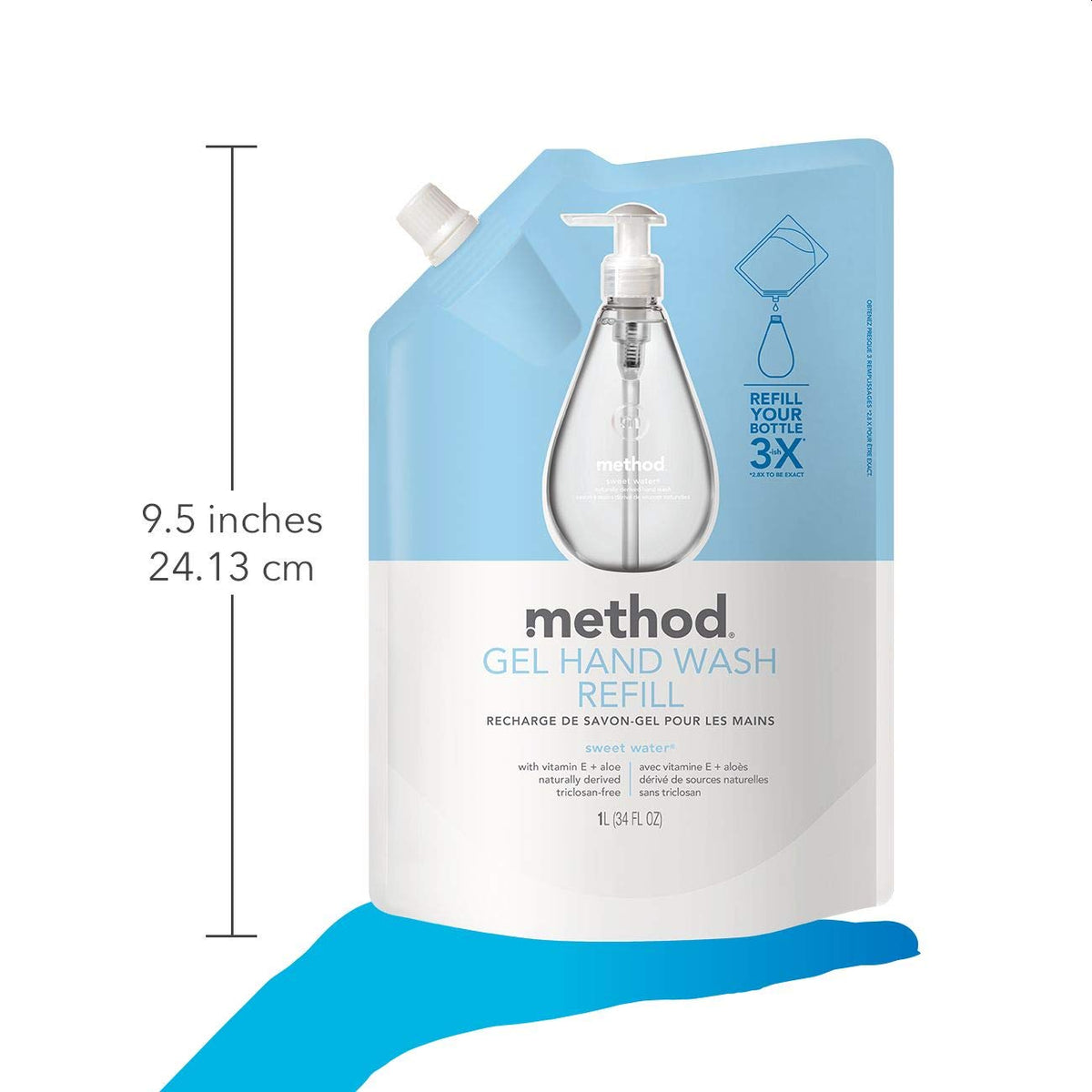 Method label detail displaying ingredients and eco-friendly packaging benefit