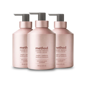 Method front bottle showing vanilla raspberry label and reusable design benefit