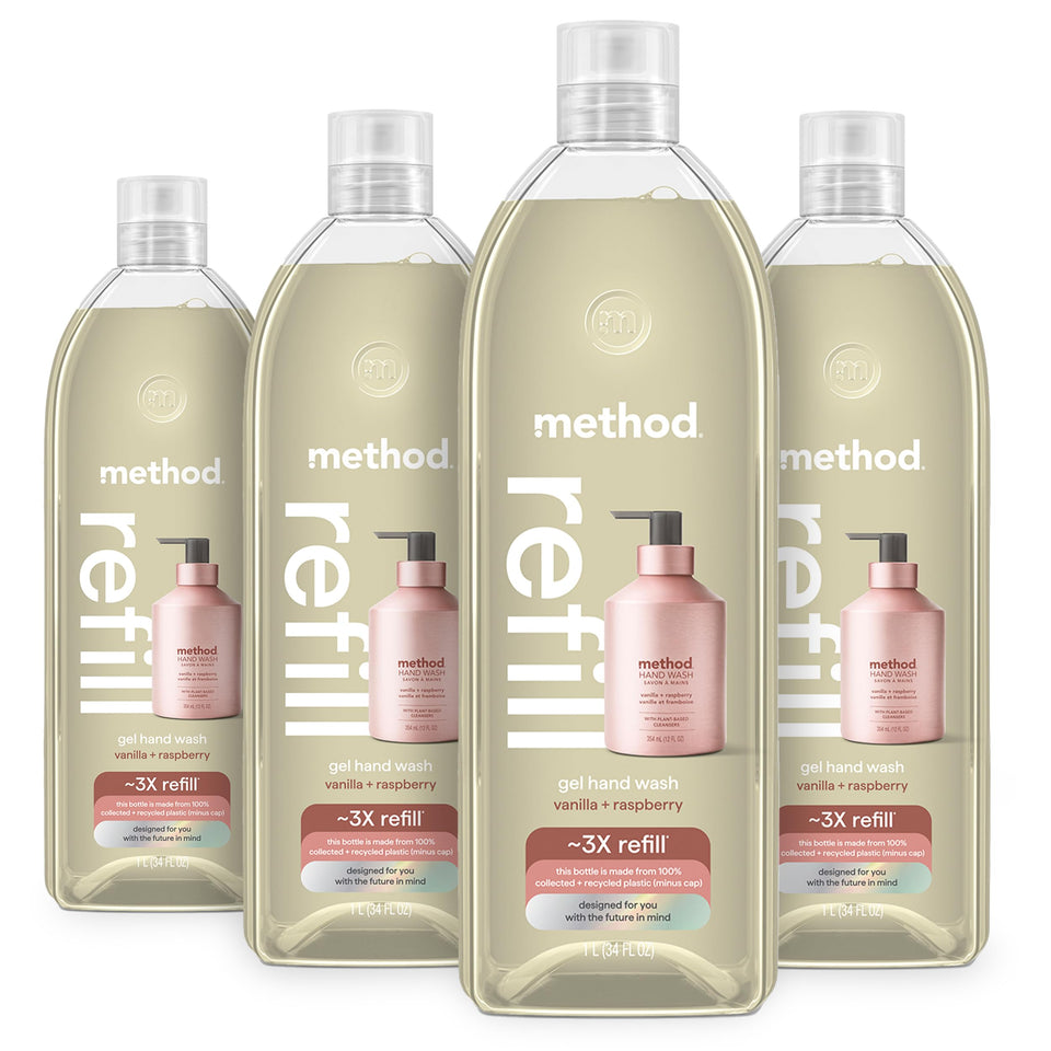 Method vanilla raspberry front packaging showing recyclable refill benefits