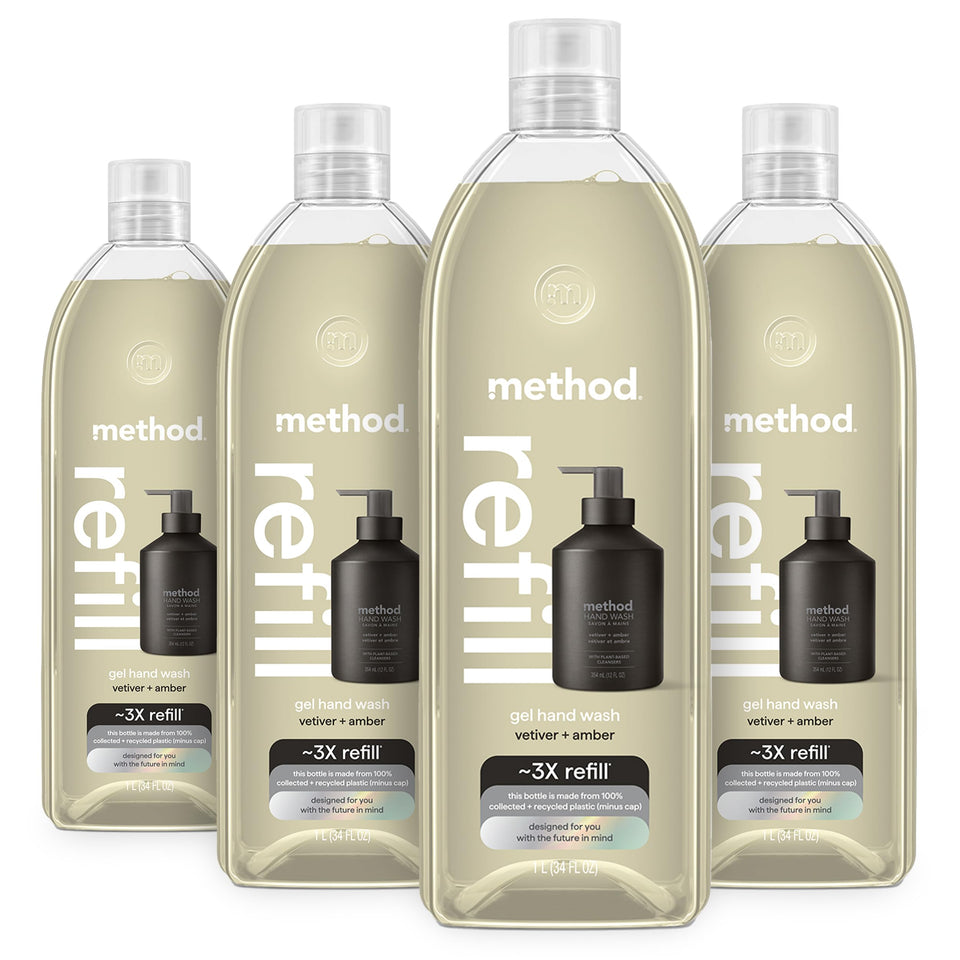Method vetiver + amber front packaging shows recyclable refill benefits