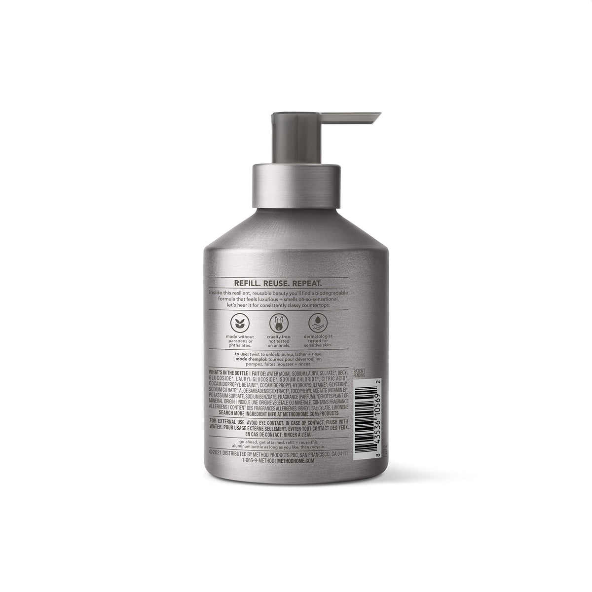 Method pump and label close-up highlighting branding and easy-dispense functionality