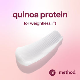 Method ingredient label close-up highlighting panthenol and quinoa protein benefits