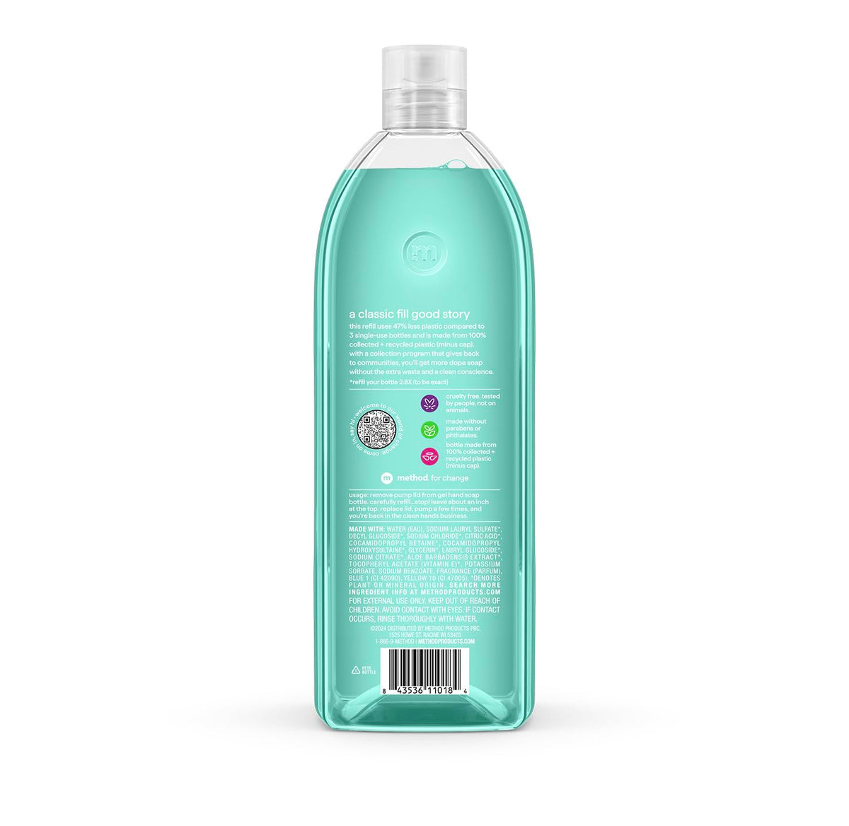Method Waterfall label close-up showing clean-scent branding and benefits
