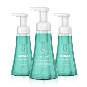Method Waterfall front packaging shows three bottles, clear labeling and recycled plastic benefit