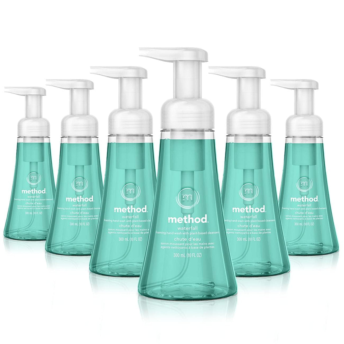 Method Waterfall front pump bottle showing gentle foaming cleanser and hydrating finish