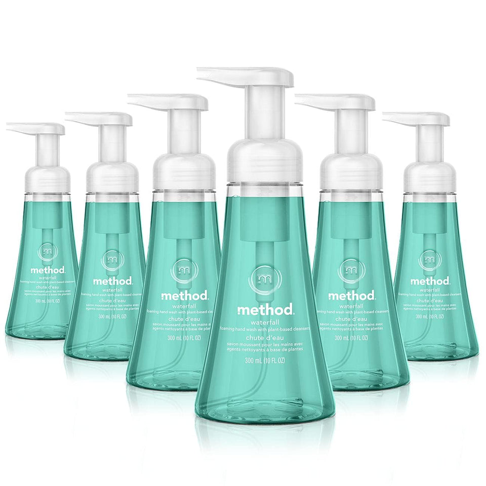 Method Waterfall front pump bottle showing gentle foaming cleanser and hydrating finish