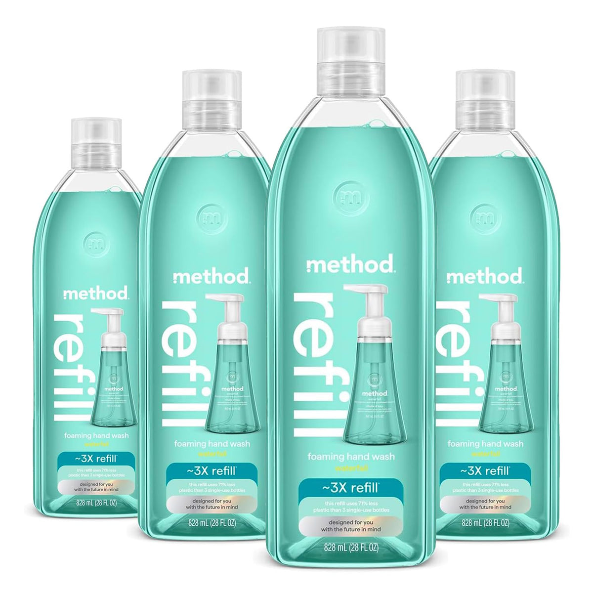 Method refill front packaging showing four 28 oz bottles and eco benefits