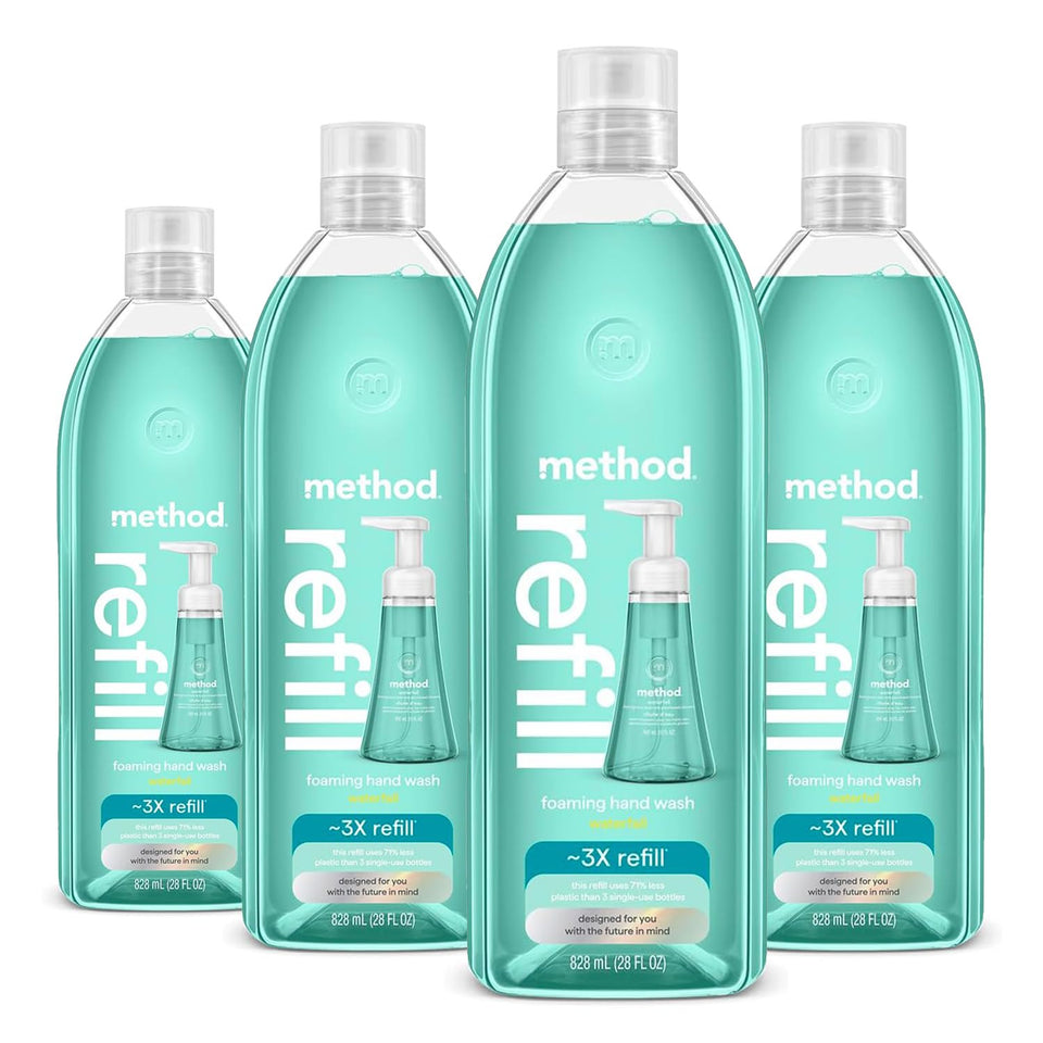 Method refill front packaging showing four 28 oz bottles and eco benefits