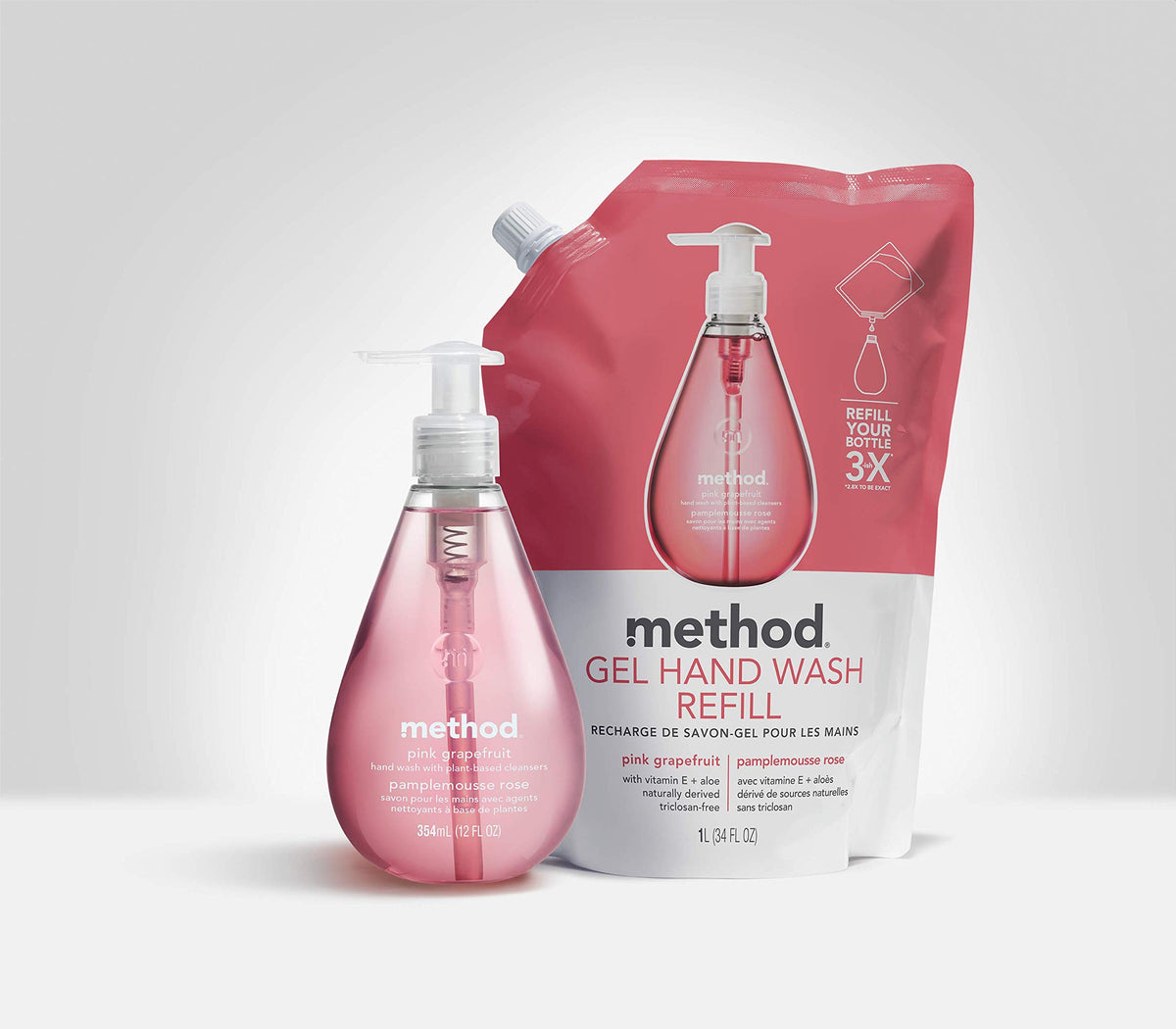 Method Waterfall in kitchen lifestyle setting illustrating low-plastic refill advantage