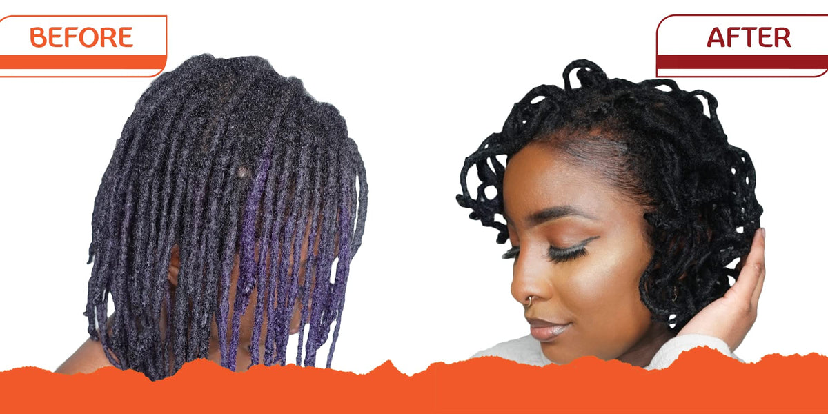 MFL MADE FOR LOCS before and after retwist showing sharper parts and controlled frizz benefit