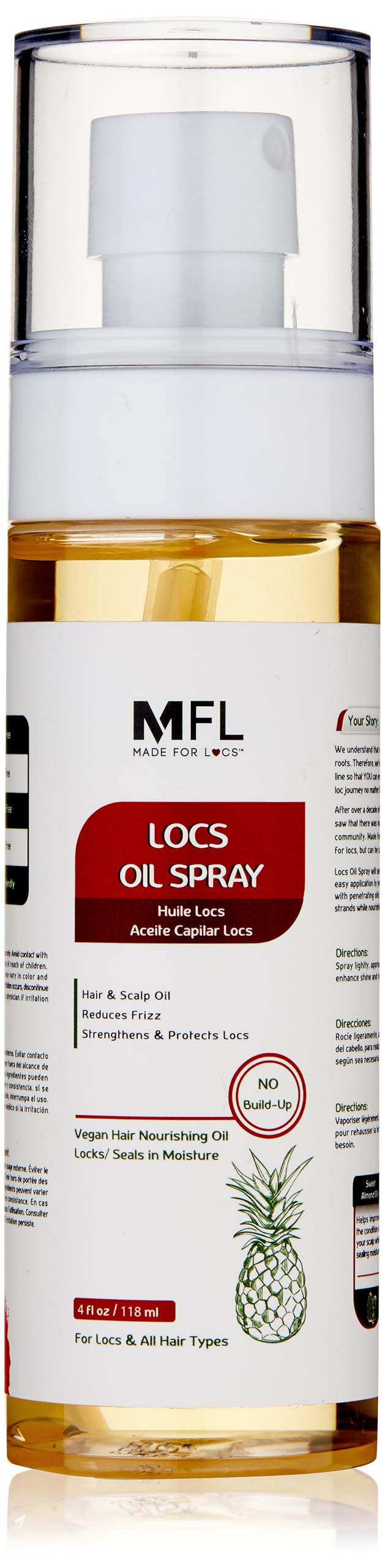 MFL MADE FOR LOCS front bottle showing label and lightweight oil spray