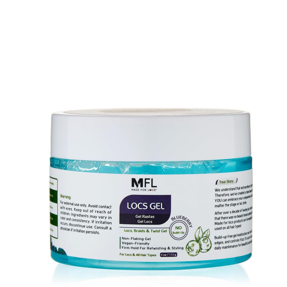 MFL MADE FOR LOCS front jar view showing label and blueberry scent for defined hold