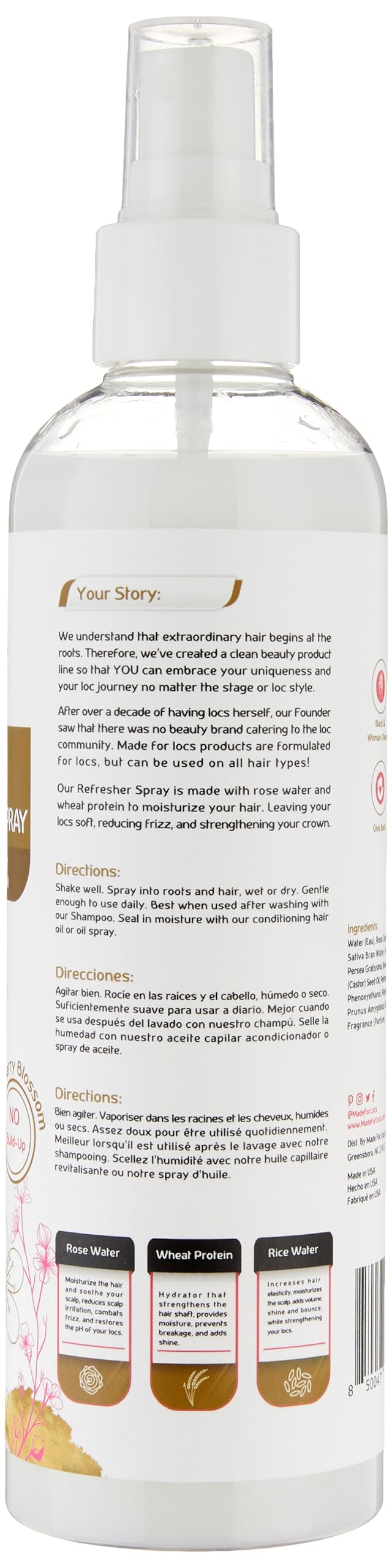 MFL MADE FOR LOCS spray mist in action over locs, demonstrates quick refresh benefit