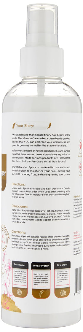 MFL MADE FOR LOCS spray mist in action over locs, demonstrates quick refresh benefit