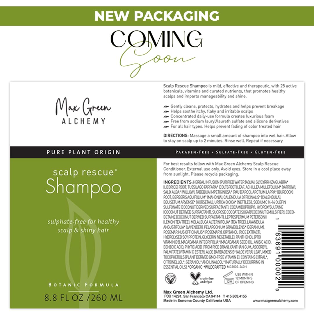 Max Green Alchemy tea tree leaves ingredient highlighting scalp-refreshing benefit
