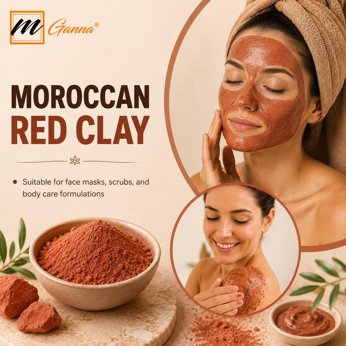 mGanna clay mixed into a face mask in a ceramic bowl, easy mixing benefit