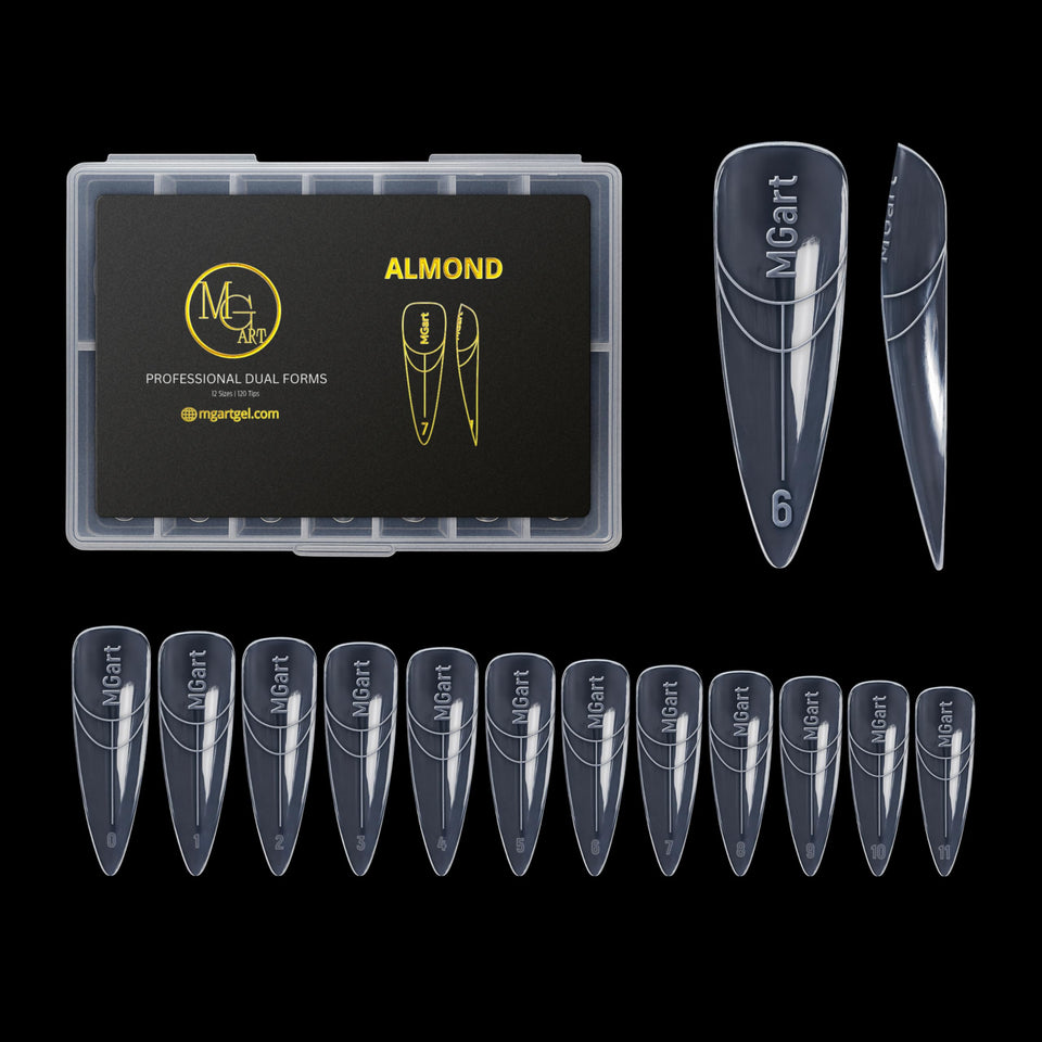 MGART front packaging showing 120-piece almond dual forms and benefits