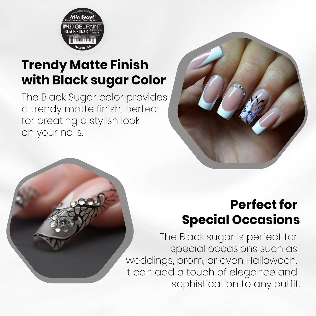 Mia Secret brush stroke of Black Sugar demonstrating smooth application for crisp lines