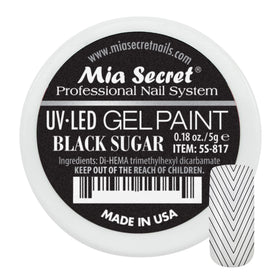 Mia Secret front pot showing Black Sugar gel paint and product details benefit precise art