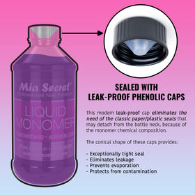 Mia Secret bottle held by hand showing 4 oz scale for salon convenience