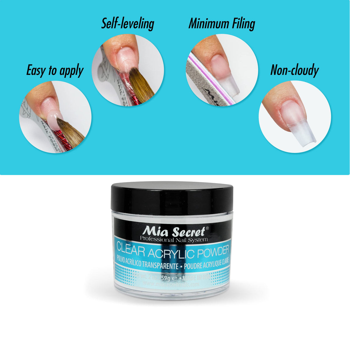 Mia Secret powder next to gel tubes illustrating compatibility with Formagel and Biobuilder Gel