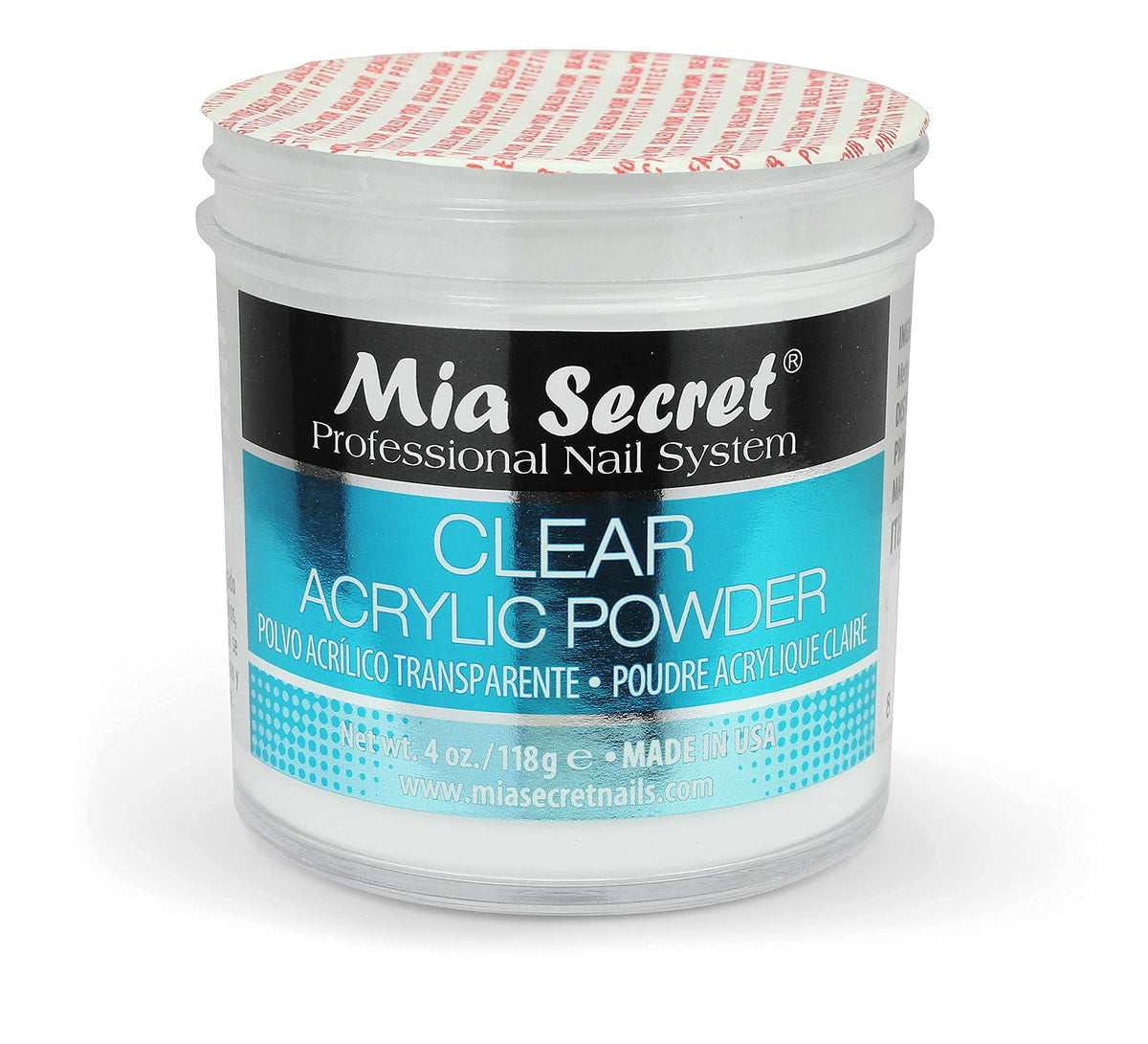 Mia Secret labeled jar side view, U.S.-made quality benefit