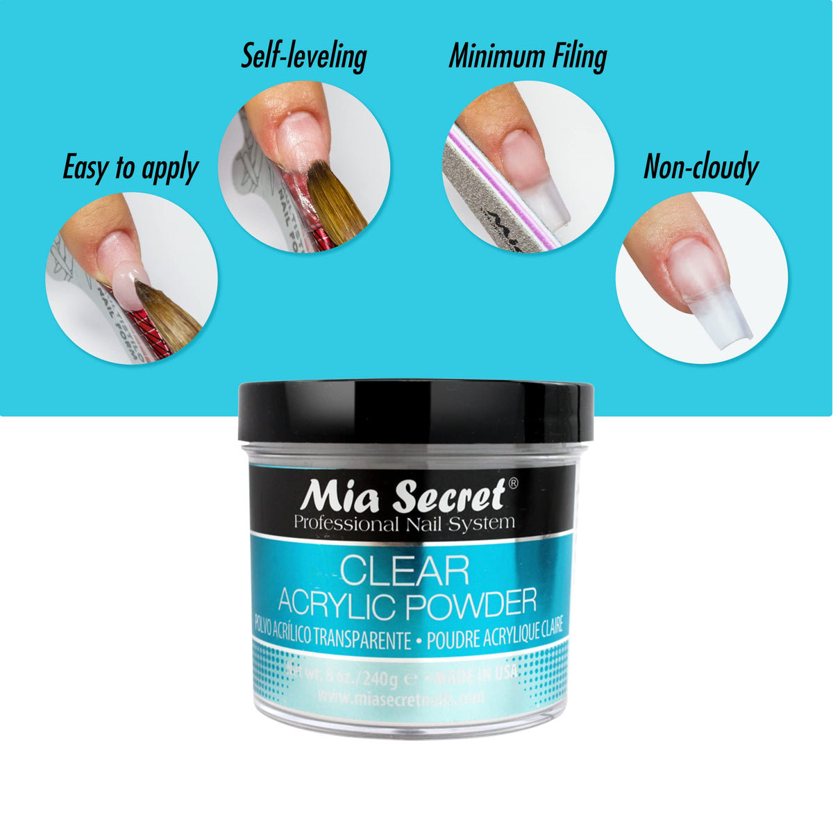 Mia Secret finished sculpted nail example showing durable clear shine