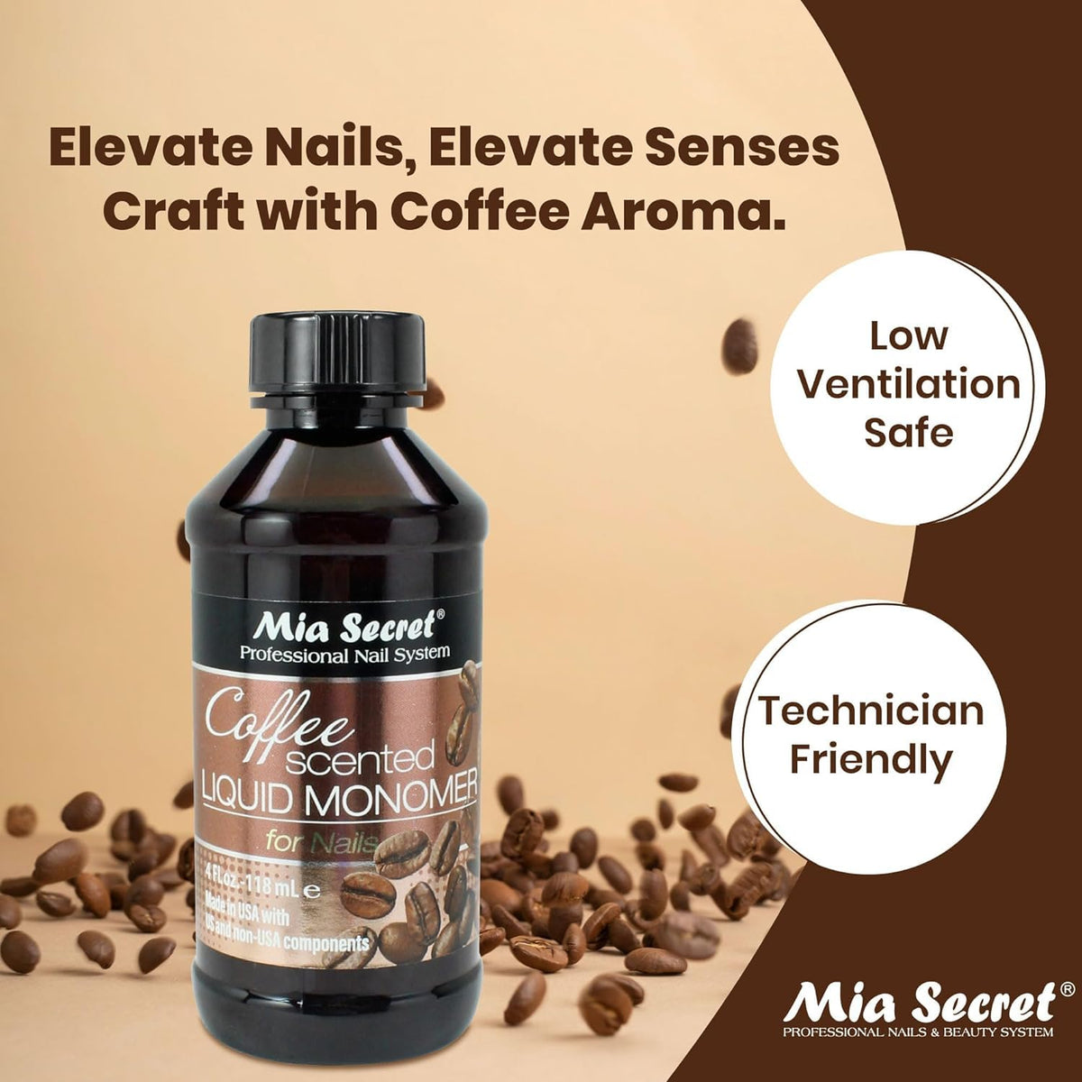 Close-up of Mia Secret label text and branding highlighting product strength benefit